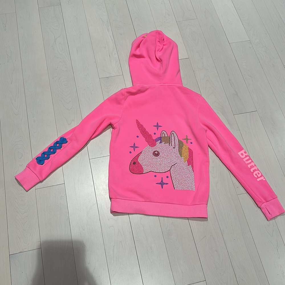 Worn once! Butter Pink Unicorn Rainbow hoodie  Hoodie / size L